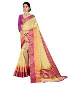 Beige woven cotton silk saree with blouse