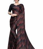 Wine printed silk blend saree with blouse