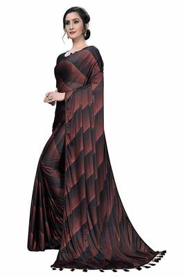 Wine printed silk blend saree with blouse 3