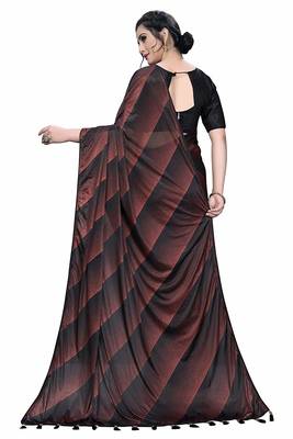 Wine printed silk blend saree with blouse 4