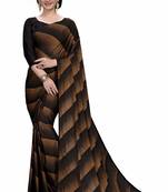 Brown printed silk blend saree with blouse