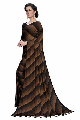 Brown printed silk blend saree with blouse 2