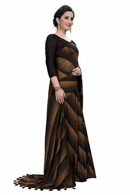 Brown printed silk blend saree with blouse 3