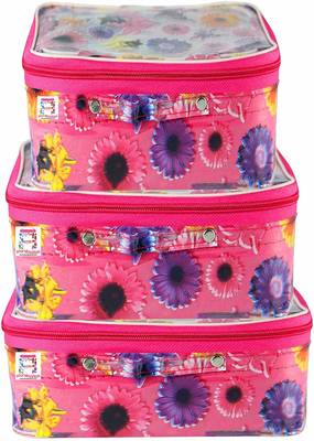 atorakushon   set of 3 Fabric Multi color Multipurpose Make Up Cosmetic Organizer Pouche 1