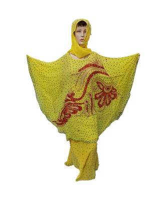 Light Yellow  Color Handmade Poncho Syle Abya With Scarf And Wrapper 1