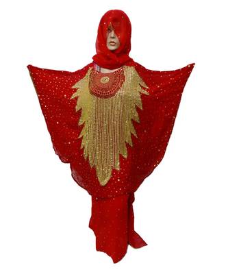 Red  Color Handmade Poncho Syle Abya With Scarf And Legging 1