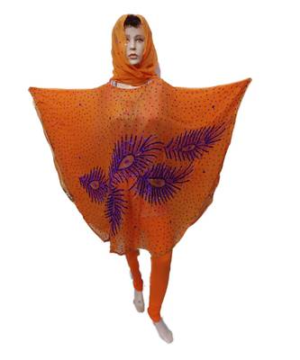 Orange  Color Handmade Poncho Syle Abya With Scarf And Legging 1