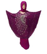 Purple  Color Handmade Poncho Syle Abya With Scarf And Legging