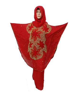 Red Color Handmade Poncho Syle Abya With Scarf And Wrapper 1