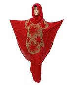 Red Color Handmade Poncho Syle Abya With Scarf And Wrapper