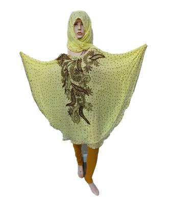 Light Yellow  Color Handmade Poncho Syle Abya With Scarf And Legging 1