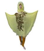 Light Yellow  Color Handmade Poncho Syle Abya With Scarf And Legging