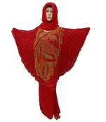 Red Color Handmade Poncho Syle Abya With Scarf And Wrapper