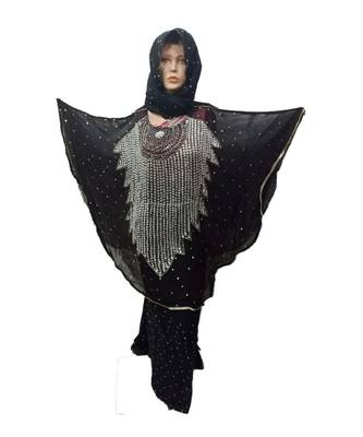 Black Color Handmade Poncho Syle Abya With Scarf And Wrapper 1