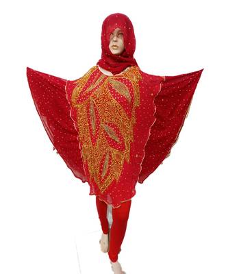 Red  Color Handmade Poncho Syle Abya With Scarf And Legging 1