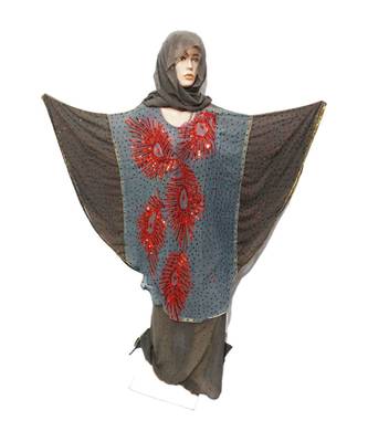 Grey Color Handmade Poncho Syle Abya With Scarf And Wrapper 1