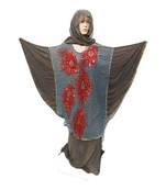 Grey Color Handmade Poncho Syle Abya With Scarf And Wrapper