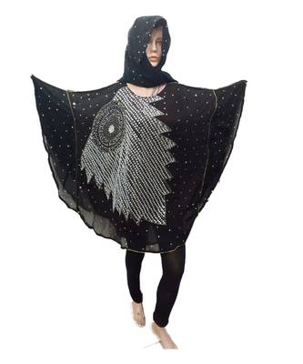 Black  Color Handmade Poncho Syle Abya With Scarf And Legging 1