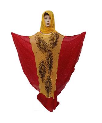 Red And Yellow Color Handmade Poncho Syle Abya With Scarf And Wrapper 1
