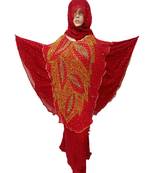 Red Color Handmade Poncho Syle Abya With Scarf And Wrapper
