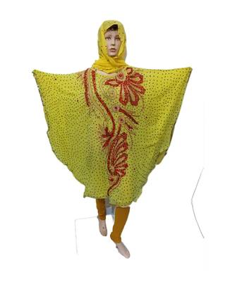 Light Yellow  Color Handmade Poncho Syle Abya With Scarf And Legging 1