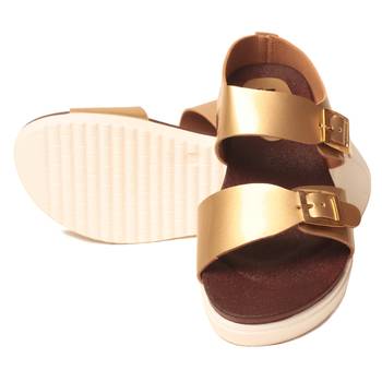 women Synthetic Gold Sandals 5