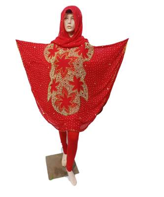 Red  Color Handmade Poncho Syle Abya With Scarf And Legging4 1