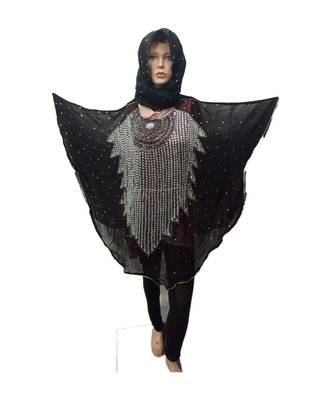 Black  Color Handmade Poncho Syle Abya With Scarf And Legging 1
