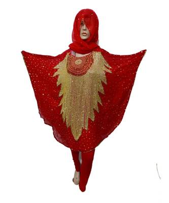 Red  Color Handmade Poncho Syle Abya With Scarf And Legging 1