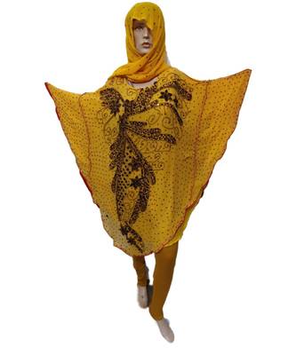 Yellow  Color Handmade Poncho Syle Abya With Scarf And Legging 1