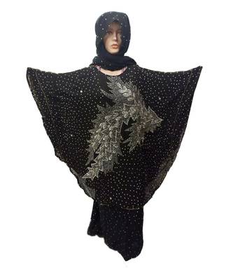 Black Color Handmade Poncho Syle Abya With Scarf And Wrapper 1