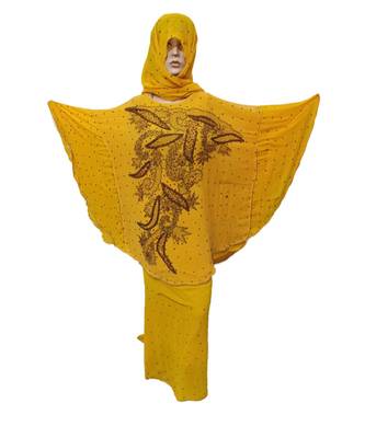 Yellow Color Handmade Poncho Syle Abya With Scarf And Wrapper 1