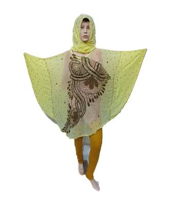 Light Yellow  Color Handmade Poncho Syle Abya With Scarf And Legging 1
