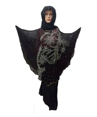 Black Color Handmade Poncho Syle Abya With Scarf And Wrapper 1