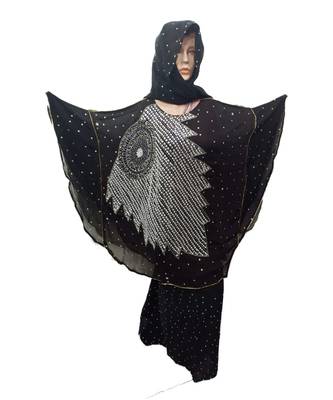 Black  Color Handmade Poncho Syle Abya With Scarf And Wrapper 1