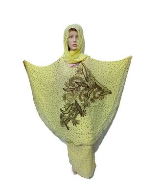 Light Yellowcolor Handmade Poncho Syle Abya With Scarf And Wrapper 1
