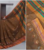 Brown ilkal with traditional kasuti embroidery