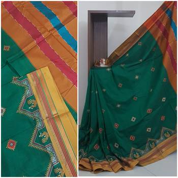Green ilkal with traditional kasuti embroidery 1