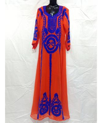 Orange Abaya With Computer Embrodery 1