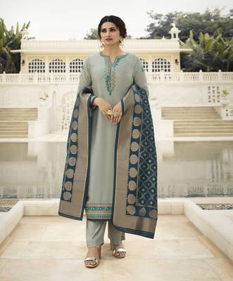 Grey Embroidered Satin Salwar 1