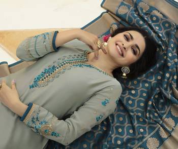 Grey Embroidered Satin Salwar 3