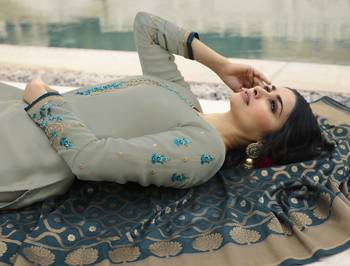 Grey Embroidered Satin Salwar 4