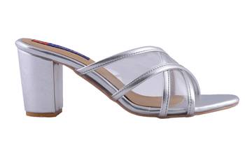 Women Silver slip on  heels sandals 2