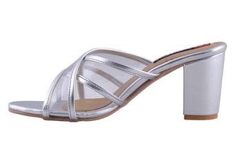Women Silver slip on  heels sandals 3