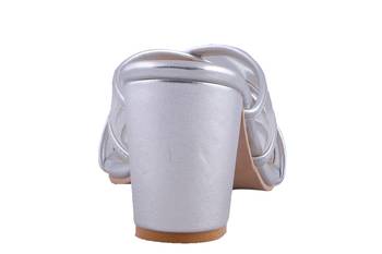 Women Silver slip on  heels sandals 4