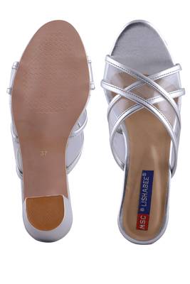 Women Silver slip on  heels sandals 5