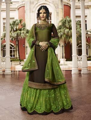 Dark Brown Embroidered Georgette Salwar 1