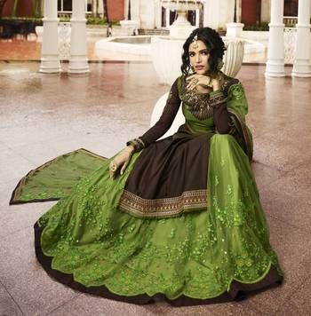 Dark Brown Embroidered Georgette Salwar 2