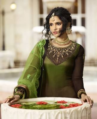 Dark Brown Embroidered Georgette Salwar 3