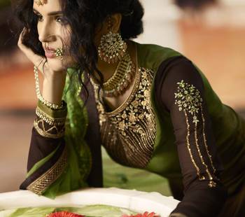 Dark Brown Embroidered Georgette Salwar 4